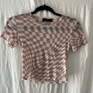 Pink Checkered Netted Crop Top